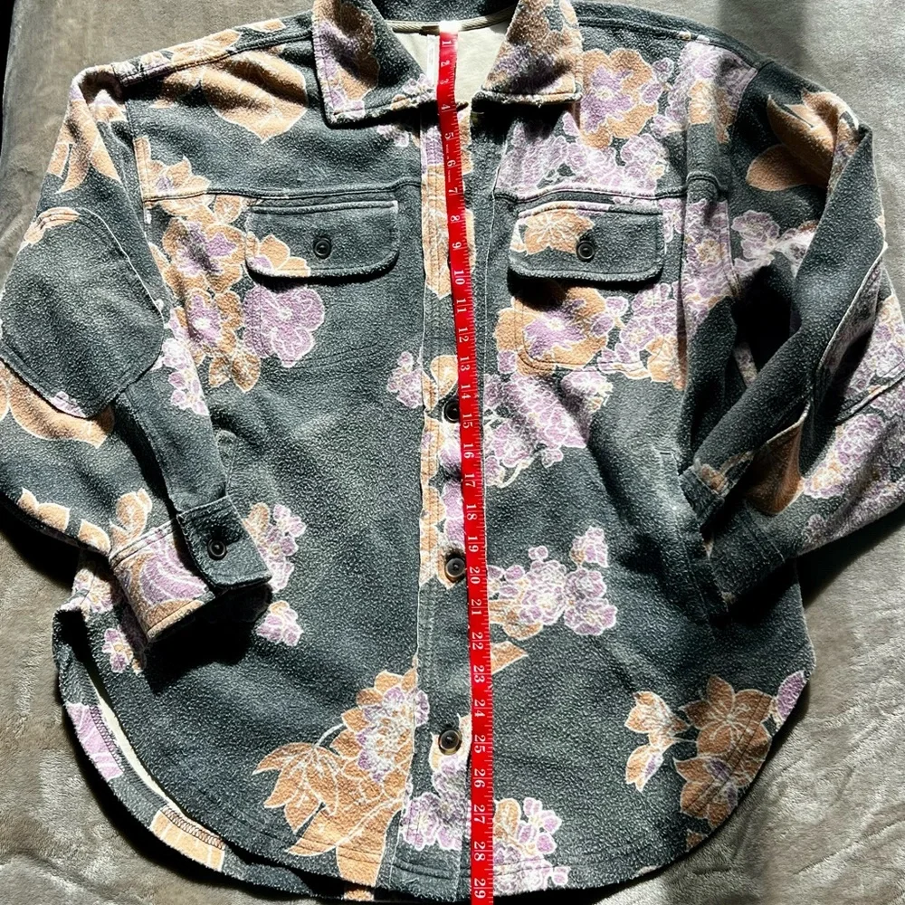 Free People Ruby, Charcoal Floral Button-Up Shacket with Peach & Lavender Prints - Picture 10 of 12